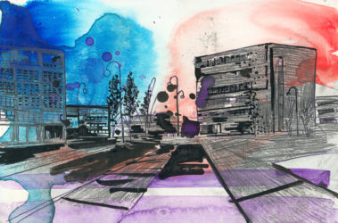 De groeten uit Hoofddorp, Gemengde techniek op MDF, ± 20 x 30 cm