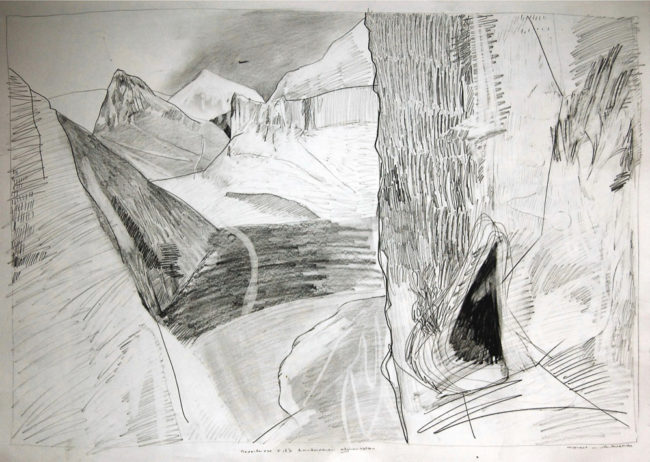 Een Genoegelijk Gemis, Untitled/Nederlandse F16 in Afghanistan, Potlood op papier, 65 x 55 cm, onderdeel van installatie, Tentoonstelling Tracing Places, Janskerk, Haarlem, 2008