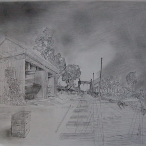 Een Genoegelijk Gemis, untitled/spoortracé Haarlem-Amsterdam, Potlood op papier, 65 x 55 cm, onderdeel van installatie, Tentoonstelling Tracing Places, Janskerk, Haarlem, 2008
