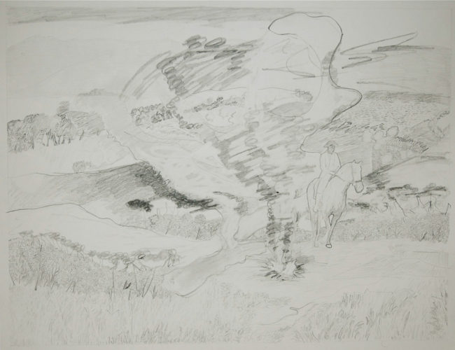 Een Genoegelijk Gemis Untitled/Napoleon 2 december 1805, Potlood op papier, 65 x 55 cm, onderdeel van installatie, Tentoonstelling Tracing Places, Janskerk, Haarlem, 2008