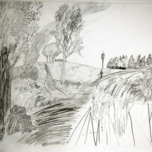 Een Genoegelijk Gemis, Untitled/Hilversum, Potlood op papier, 65 x 55 cm, onderdeel van installatie, Tentoonstelling Tracing Places, Janskerk, Haarlem, 2008