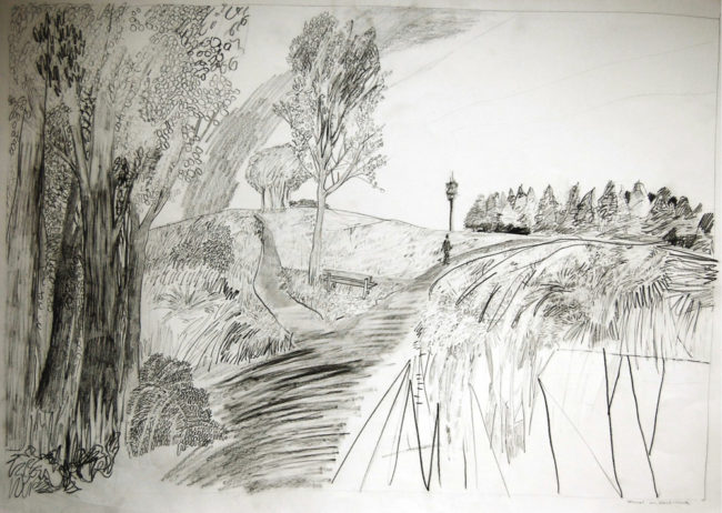 Een Genoegelijk Gemis, Untitled/Hilversum, Potlood op papier, 65 x 55 cm, onderdeel van installatie, Tentoonstelling Tracing Places, Janskerk, Haarlem, 2008