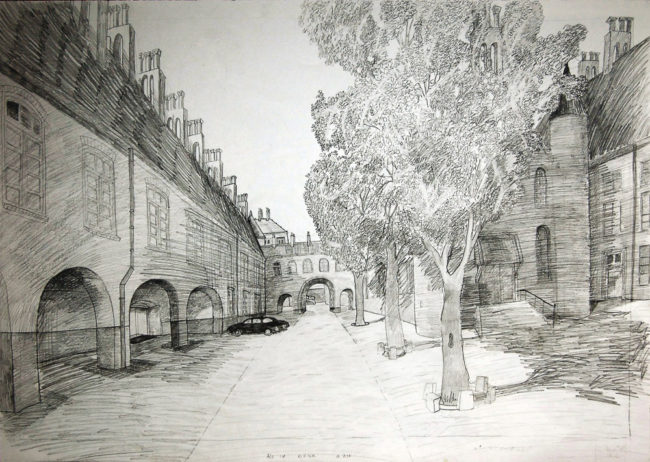 Een genoegelijk gemis, Untitled/ 6 mei 2002, Potlood op papier, 65 x 55 cm, onderdeel van installatie, Tentoonstelling Tracing Places, Janskerk, Haarlem, 2008