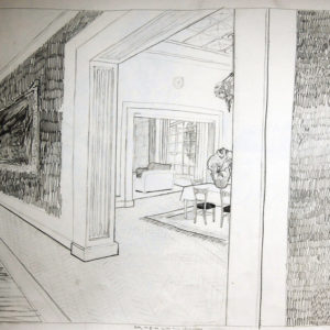 Een Genoegelijk Gemis, Het witte Huis, 8.45 uur 11 september 2001, Potlood op papier, 65 x 55 cm, onderdeel van installatie, Tentoonstelling Tracing Places, Janskerk, Haarlem, 2008