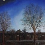 Schilderij van fort bij Vijfhuizen bij winters zonsondergang