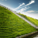 De Groene Dijk, een innovatieve brug met tunnels en een waterval, die geschiedenis en duurzaamheid combineert.